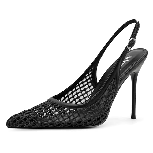 Image of Adrizzlein Slingback Heels for Women Stiletto High Heels Pumps | 4 inch Slingback Heels,Pointed Toe Heels,Closed Toe Heels,Sexy Elegant Wedding Shoes