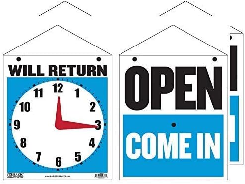 2 Pack - BAZIC 7.5x9 Will Return Clock Sign with Open Sign on Back - B-4398