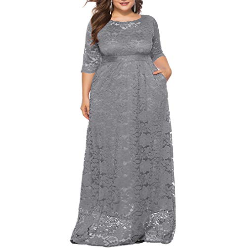 Image of Eternatastic Women's Floral Lace 2 /3 Sleeves Maxi Dress Plus Size Evening Party Dresses
