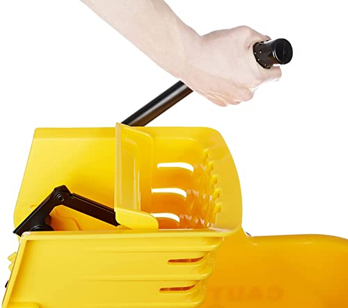 Image of Amazon Basics Commercial Side Press Wringer Floor Cleaning Mop Bucket on Wheels, 35-Quart, Yellow