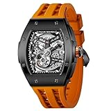 TSAR BOMBA Reloj para Hombre Relojes automáticos de Lujo para Hombre con Correa de Silicona Naranja Acero Inoxidable Negro Resistente al Agua y Esfera Grande Regalo 8228A