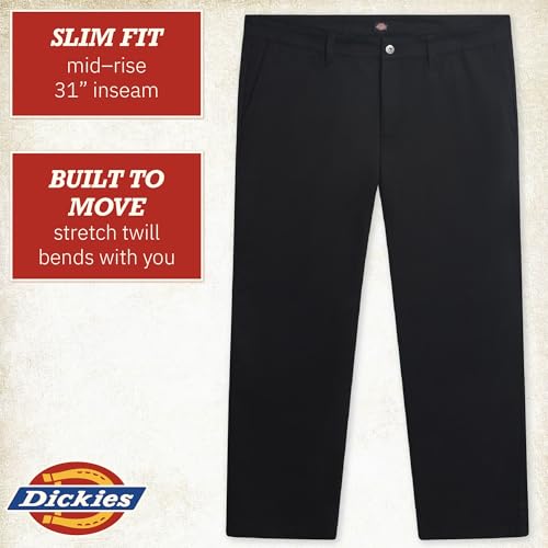 Dickies Womens Plus Size Work Pants - Mid Rise Slim Fit Bootcut Leg Business Workwear and Casual Trousers Pants for Women, Size 16, Rinsed Black