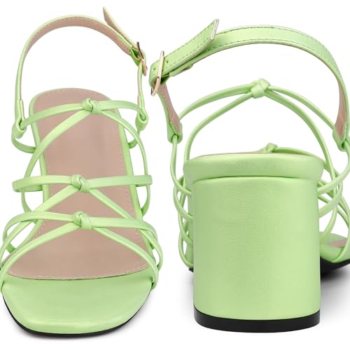 Allegra K Allegra K Women's Square Toe Knots Ankle Strap Lime Green Chunky Heels Sandals - 8 M US
