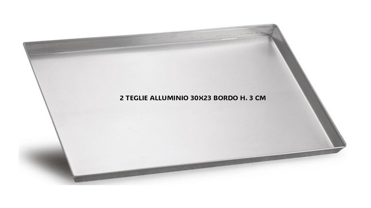 N. 2 TEGLIE RETTANGOLARI ALLUMINIO PURO 30 X 23 - BORDO DRITTO H. 3 CM