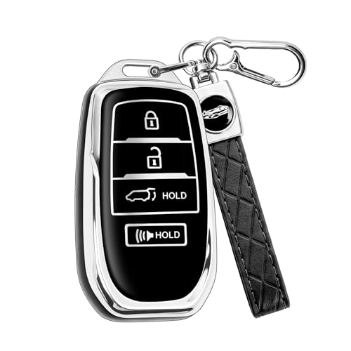 ARTISAN OF VICTORY for Toyota Key Fob Cover with Keychain Soft TPU Key Fob Holder Fit for 2026 Toyota Camry Corolla Cross Tacoma RAV4 Grand Highlander 4Runner Tundra Venza Crown (Black 4 Buttons)