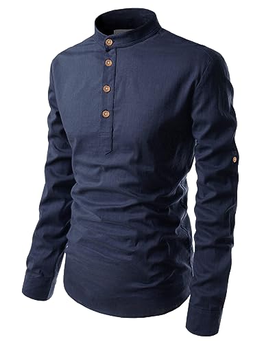 Image of Vida Loca Full Sleeve Mandarin Collor Cotton Casual Slim Fit Shirt for Men's