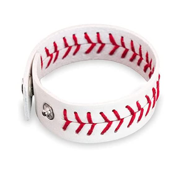 YWMAN 2PCS Baseball Leather Bracelets - Baseball Fans Athletes Bangle Cuff Wristband - Adjustable Commemorative Braided Bracelets for Women Men