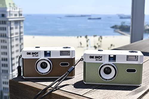 1 Shot Point And Shoot 35Mm Film Camera Reusable One Shot Half Frame Camera, Built In Flash, Bundled With One Roll Asa/Iso 400 Black & White Film 18 Exp, Battery Is Not Included (Green Color) #TOP5