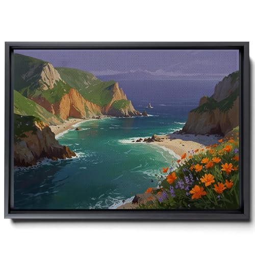 Colorful California Coast, Beach Illustration, California Travel Art, Poppy Illustration, California Landscape, California Beach Flowers Print, Canvas Print, Print -  CanvasNTHV