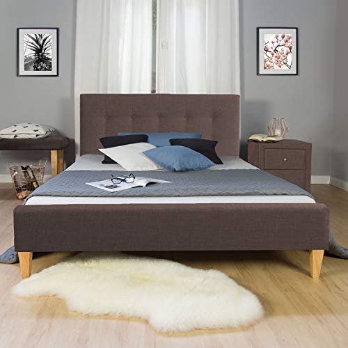 Homestyle4u 1729, Polsterbett 140x200 mit Lattenrost Braun Doppelbett Bett Bettgestell mit Kopfteil Schlafzimmer