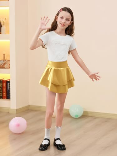 Image of Haloumoning Girls Metallic Skater Skort Kids Shiny Scooter Skirt 4-14 Years | High Waisted, Dance Skorts