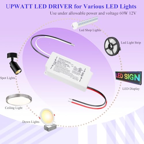 Image of LED Driver 60W Triac Dimmable Power Supply Transformer | AC100-130V to DC12V, Compatible with Most Dimmers, UL Certified, Class 2, Class P Certified