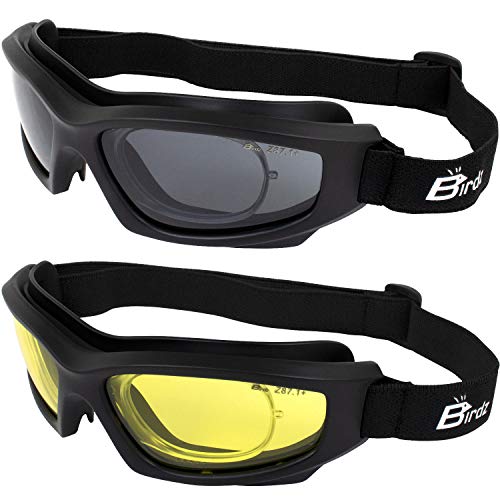 Birdz Eyewear Flyer Extreme Sports Construction Super Seal Safety Goggles 2 Pairs with Smoke & Yellow Lenses & Rx Adaptor