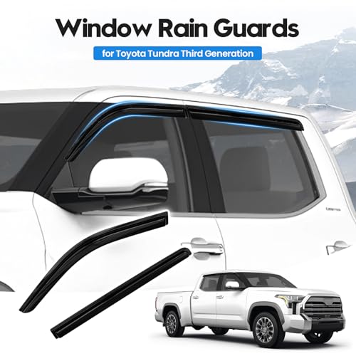 Image of Tundra Rain Guard - Window Visors for Toyota Tundra 2022-2025 2026, Out-Channel Side Window Rain Guards for Tundra, 4PCS, Black, Car Accessories