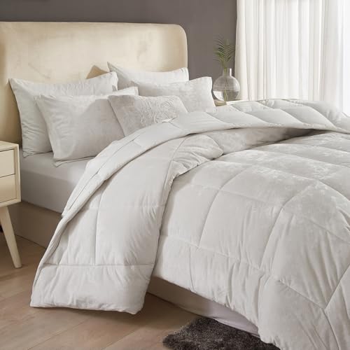 HYPREST Velvet Comforter King,3 Pcs Luxury Elegant Velvet Duvet,Ultra Soft White Bedding Comforter Sets by HYPREST - Image 4