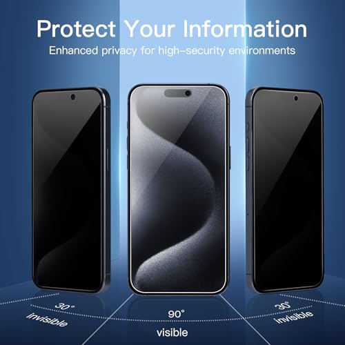 Image of NEW'C 3 Pack Privacy for iPhone 15 Pro, iPhone 15 Screen Protector (6.1 inch), Balanced 35-Degree Privacy Angle with Eye Protection, Ultra Durable 9H Hardness, Bubble-Free