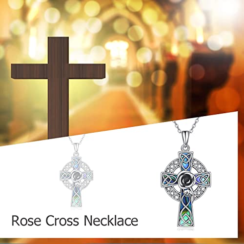 Daylinlove Cross Necklace For Women 925 Sterling Silver Celtic Knot Rose Flower Cross Necklace Pendant Cross Crucifix Jewelry Gifts #TOP3