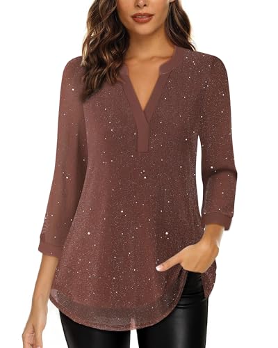 Image of Timeson Women's Short Sleeve V Neck Blouses Shirts Floral Double Layers Mesh Tunics Tops