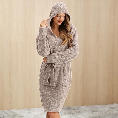 Image of bearberry Plush Hooded Bath Robe Women's Loungewear Sleep Robe Indoor Outfit