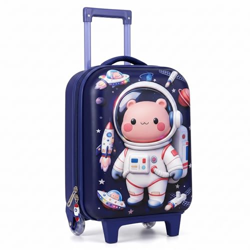 Image of PLUSPOINT Space Theme Kids Trolley Bag | 16 Inch Hard Shell Cabin Luggage with Wheels | Lightweight Travel Suitcase for Bo-AT-RRys & Girls | School Trips, Vacations, Holidays & Weekend Travel
