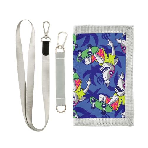 JHKKU Funny Sharks Trifold Wallets for Kids Boys Girls, Outdoor Sports Wallet for Teen, with Zipper Coin Pocket Novelty Purse