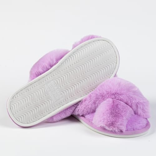 Image of Enteer Women's Slipper Memory Foam Cross Band Fuzzy Slippers Open Toe Cozy House Slippers Cozy Plush Bedroom Indoor Outdoor
