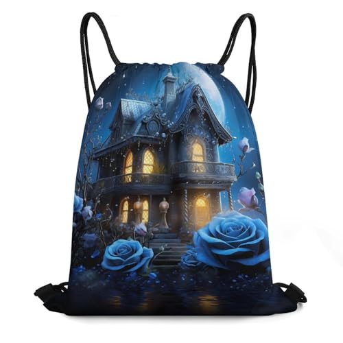 Blue Rose Cottage Drawstring Backpack Durable Sport Gym Bags Daypack for Men Women 35 * 42cm