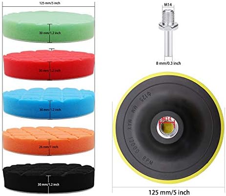 Lasdoloda Buffing Pads & Polishing Pad, Orbital Polishing Pads 5 Inch / 125mm Hook and Loop Car Polishing Kit Buffing Wheel for Drill, Body Repair Buffing & Polishing Pads Buffer Pads with M14