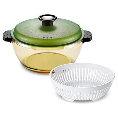 DreamHome Glass Cooking Pot with lid 1.5L, healthy heat resistant Salad/Steamers/Pasta/Soup brown glass Pots