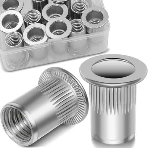 Image of 1 /2''-13 UNC Rivet Nut, 10Pcs 304 Stainless Steel Flat Head Rivnut Threaded Insert Nutsert