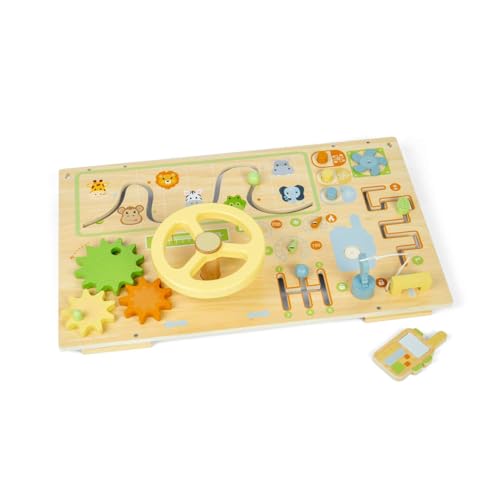 Tableau d'activités en bois pour occuper bébé en voiture et en voyage dès un an