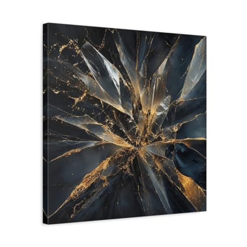 Tableau verre brisé noir et or 50x50cm pour salon moderne