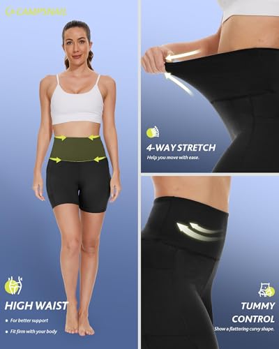 CAMPSNAIL Biker Shorts Women with Pockets - 3"/5"/8" High Waisted Workout Spandex Tummy Control Gym Running Yoga Shorts