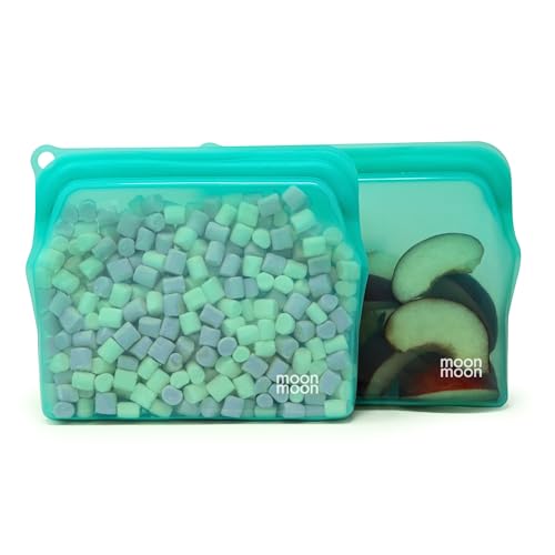 Moonmoon Bolsas de silicona reutilizables | Bolsa lavable para congelador | Mediana (470 ml) juego de 2