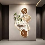 Decoración de pared de piedra arenisca 3D con iluminación LED para entradas, panel decorativo con jarrón y vegetación sintética, ideal para decoración del hogar, 140 x 70 cm