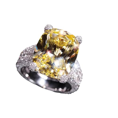 925 Sterling Silver Shining Square yellow diamond Ring Wedding ring Engagement ring CZ ring Emerald cut rings Diamond Rings Women jewelry rings statement