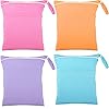 4 Pieces Wet Dry Bag for Baby Cloth Diapers Waterproof Wet Bag Washable Travel Bag Reusable Cloth Diaper Bag with 2…