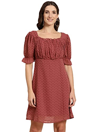 Marie Claire Women's Chiffon A-Line Midi Dress (MC2323_Maroon_XS)
