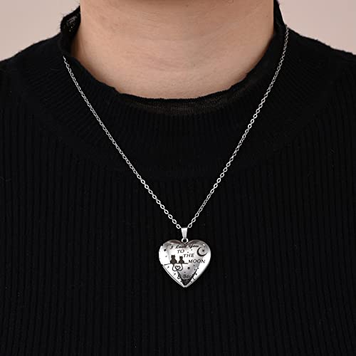 Uthosmdo I Love You, To The Moon And Back, Always&Forever Locket Necklace, That Holds Pictures, Heart Shaped Locket Necklaces For Women Girls Birthday/Anniversary/Mother's Day (Cat Silver) #TOP5