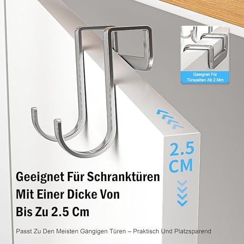 PAKESI 6er-Pack Mehrzweckhaken aus Edelstahl – Kein Bohren Erforderlich Doppelte S-förmige Aufbewahrungslösung für Haushalt, Küche, Badezimmer und Wohnheim Schranktüren Kleiderhaken