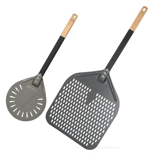 Wood Aluminum Alloy Pizza Peel 2 Pieces Set Short Shovel Hard Paddle Oven Accessories(8 inch and 14 inch)