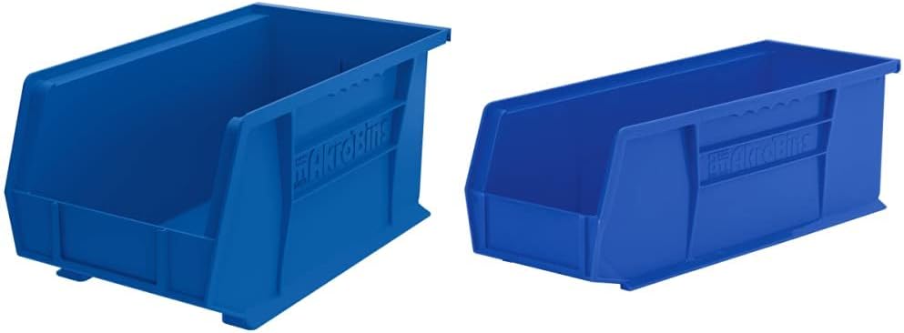 Akro-Mils 30240 AkroBins Plastic Storage Bin Hanging Stacking Containers, Blue, (12-Pack) & 40245 Lengthwise Plastic Divider for 30240, 30245 AkroBin Storage Bins, Black, (6-Pack)