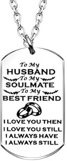 YONGHUI Fashion Mens Dog Tags Necklaces For Husband Birthday Anniversary Valentines Christmas Gifts To My Husband Soulmate Best Friend I Love You Then Still Always Silver