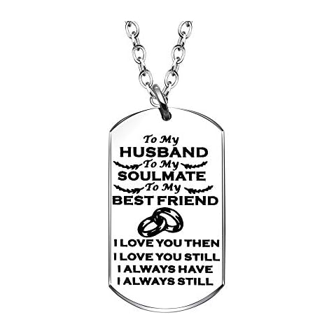 YONGHUI Fashion Mens Dog Tags Necklaces For Husband Birthday Anniversary Valentines Christmas Gifts To My Husband Soulmate Best Friend I Love You Then Still Always Silver Cover
