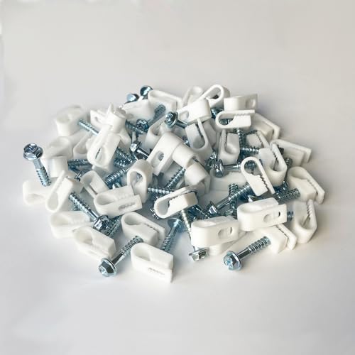 Lot de 50 clips ronds pour câbles avec vis de fixation murale pour câble coaxial