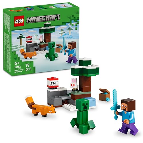 LEGO Minecraft Steves Taiga Adventure Toy - incl. a Steve Minifigure with a Diamond Sword Creeper Fox Baby Bunny Figures - Gaming Gift for 6+ Year Old Boys & Girls - 21583