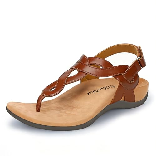 Image of Women's Orthopedic Arch Support Comfortable Walking Sandals, Orthotic Thong T-Strap Supportive Casual Flat Summer Sandals for Women