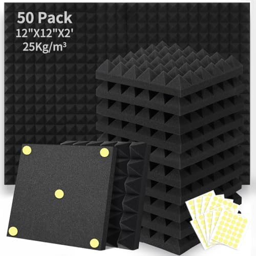 Focusound Acoustic Foam Panels 50 Pack (2"x12"x12") - Sound Proof...
