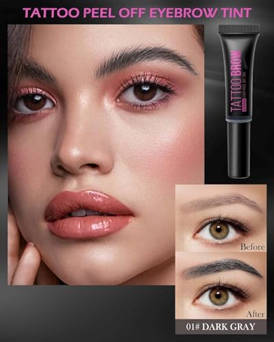 Peel Off Tattoo Brow Gel, Gel Tinte para Cejas Semi-Permanente, Kit con Plantilla y Pincel, Cejas Naturales Peel Off (01#, 2pcs) - imagen 7