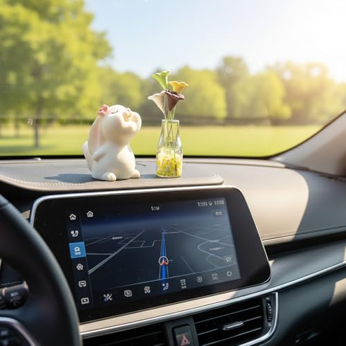 image for Bremorou Cute Bunny Daisy Flower Car Interior Dashboard Accessories De